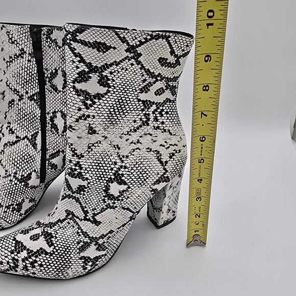 Snakeskin Print Chunky Heel Ankle Boots For Women Black & White Faux Leather - Picture 9 of 9